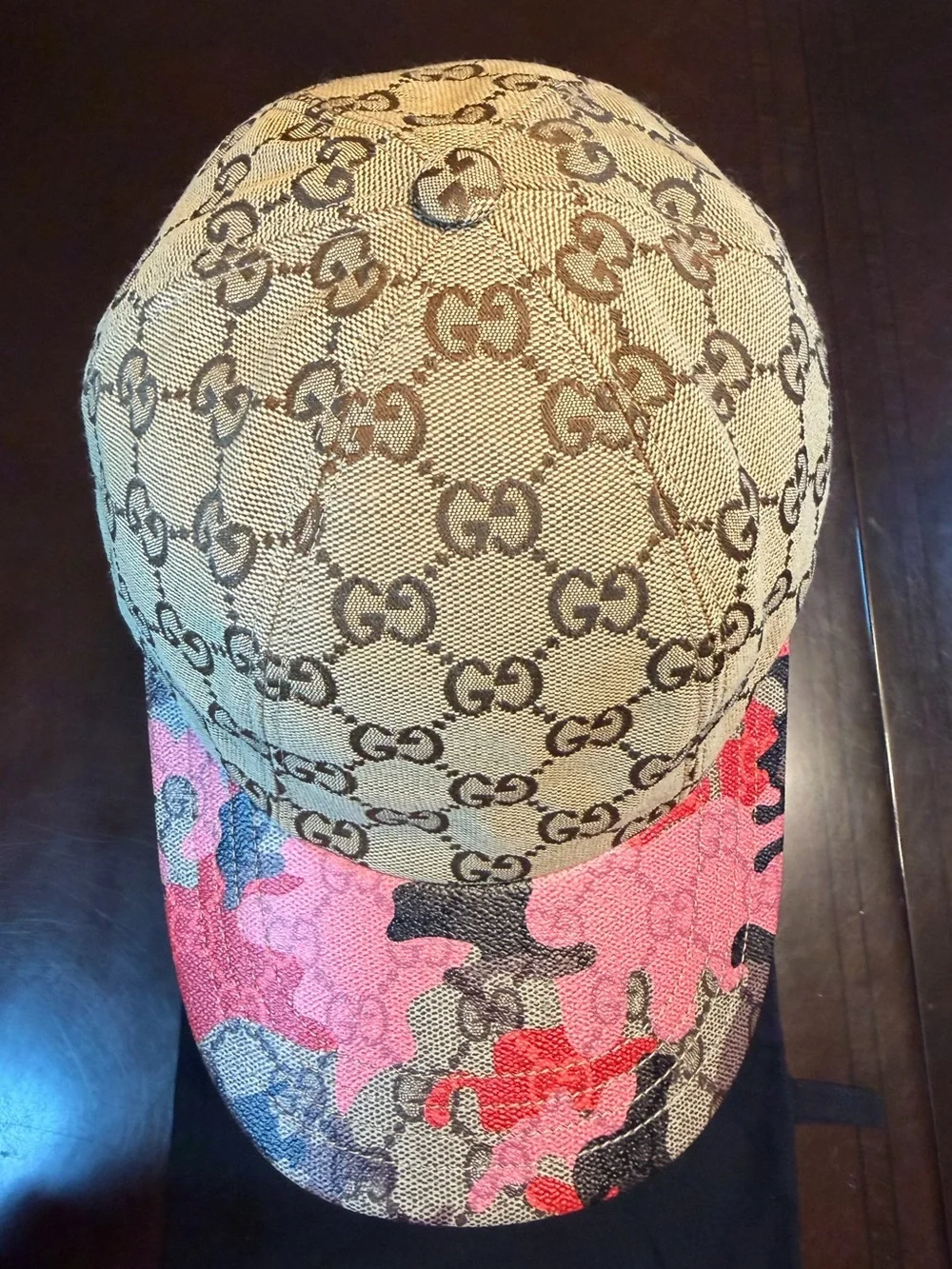 New Authentic Gucci GG Supreme Logo Baseball Hat Tan Pink Size L